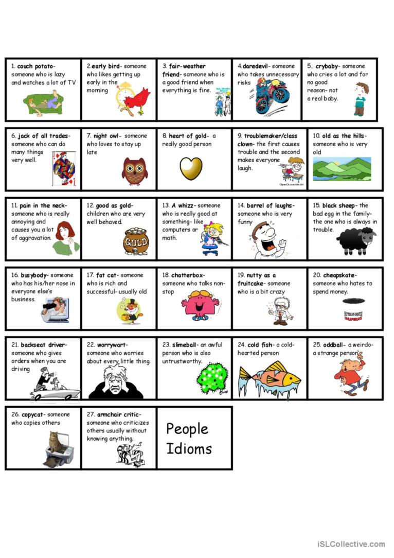 5 Page People Idioms + Vocabulary + KEY : Classroom Poster