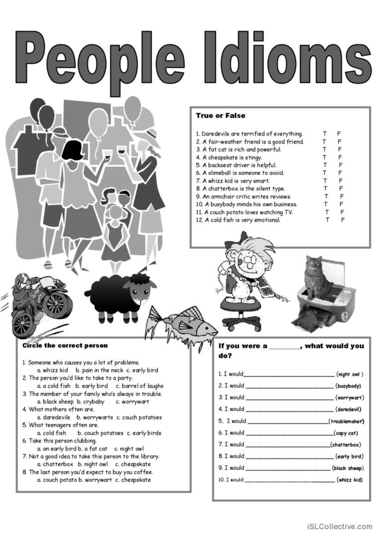 5 Page People Idioms + Vocabulary + KEY : Classroom Poster