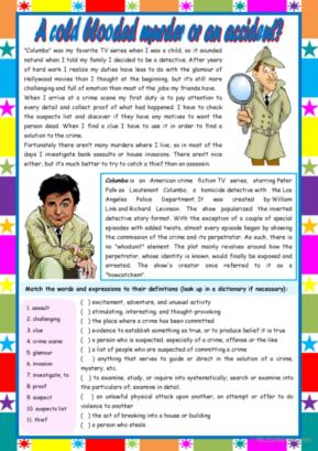 A cold blooded murder or an accident? – crime vocabulary + comprehension [4 tasks] KEYS INCLUDED ((4 pages)) ***editable