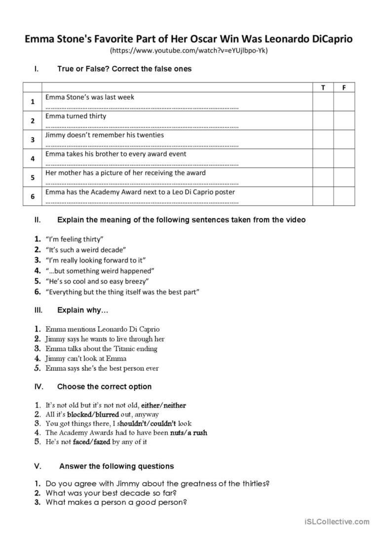 Emma Stone Interview - Listening video comprehension activity 