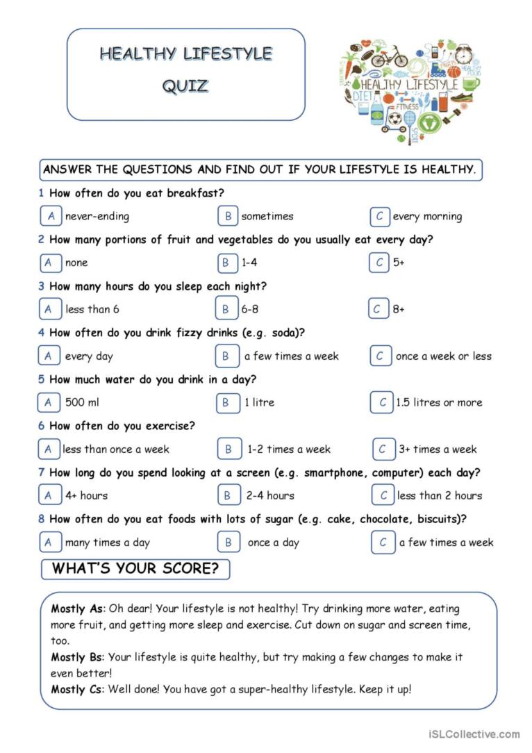 Expressions of quantity - Healthy lifestyle quiz