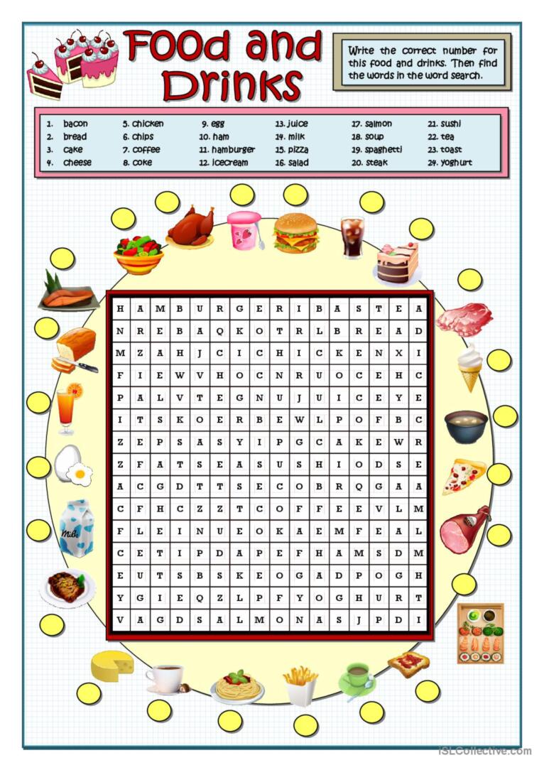 FOOD AND DRINKS WORDSEARCH