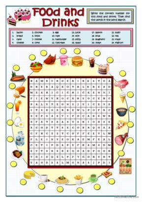 FOOD AND DRINKS WORDSEARCH