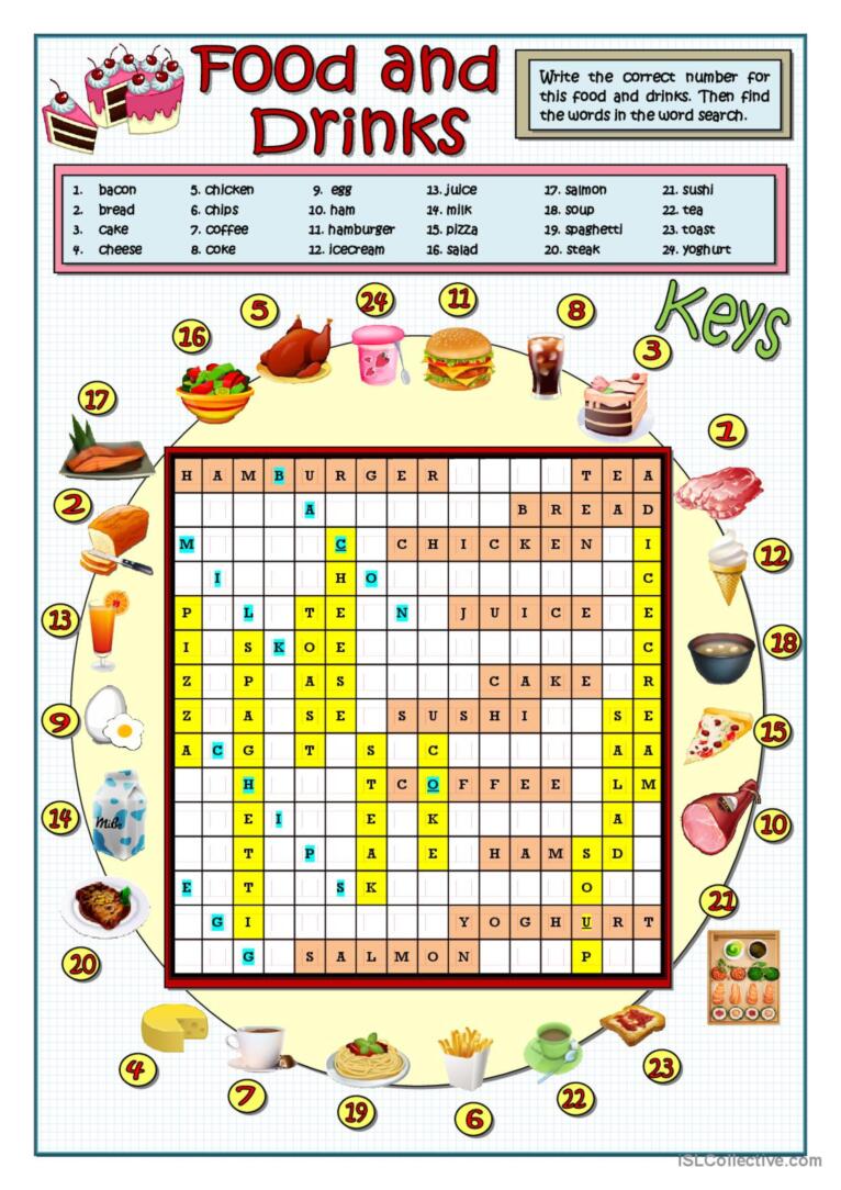 FOOD AND DRINKS WORDSEARCH