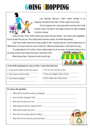 Going Shopping. Reading comprehension practice