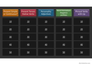 Grammar and Vocabulary Jeopardy Game 