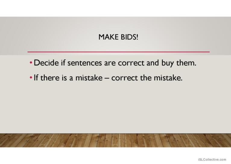 GRAMMAR AUCTION Prepare! 3, 4, Pre- and Intermediate levels