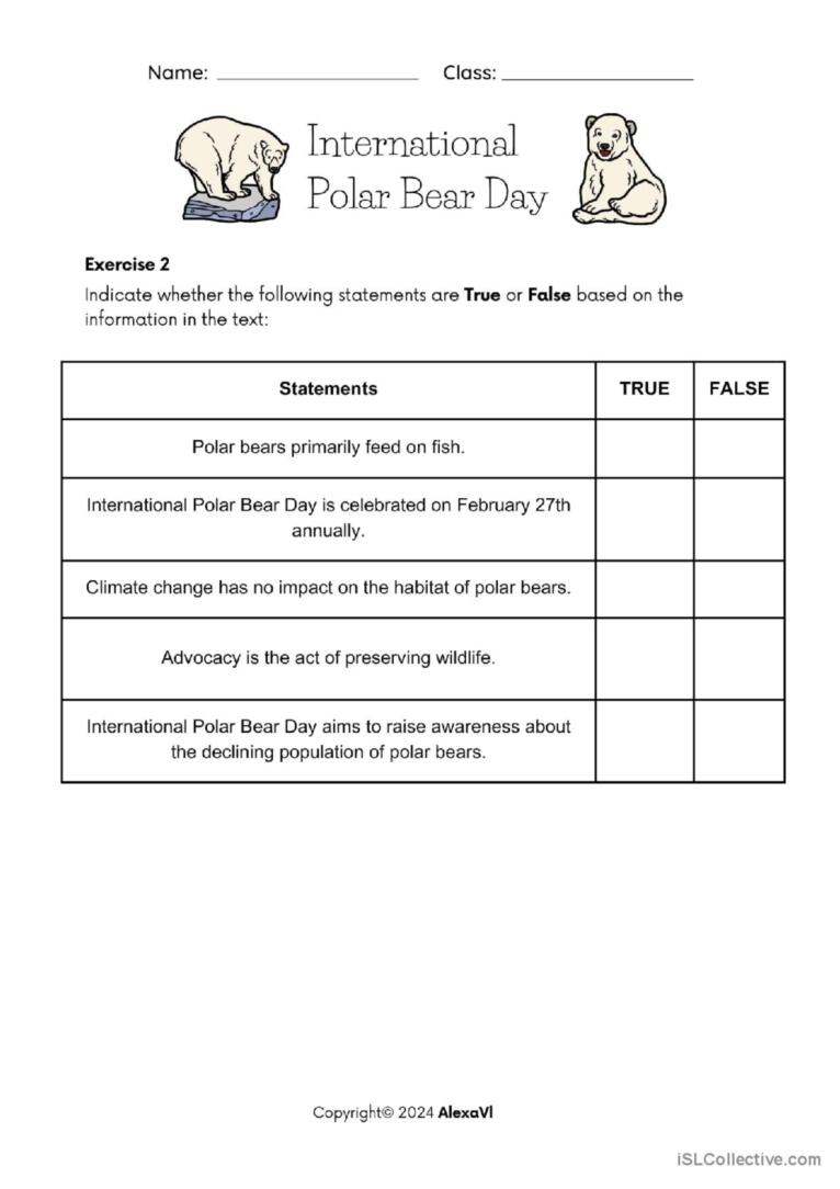 International Polar Bear Day Reading Comprehension