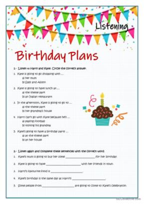 Birthday Plans BE GOING TO - Listening Comprehension Activity