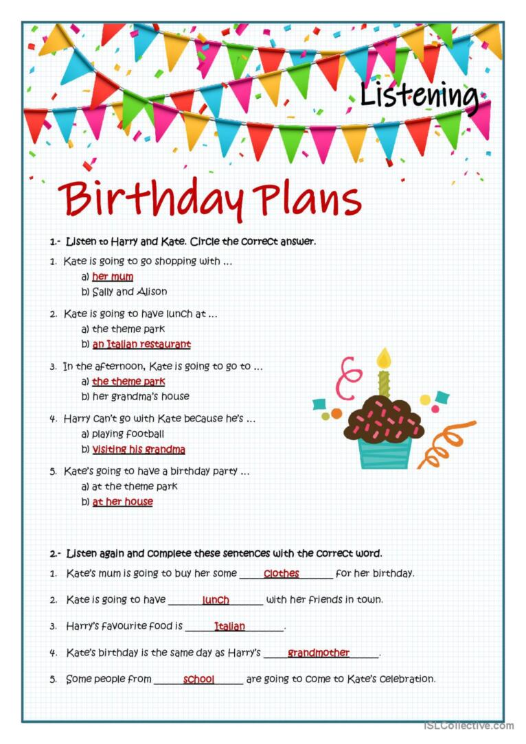 Birthday Plans BE GOING TO - Listening Comprehension Activity