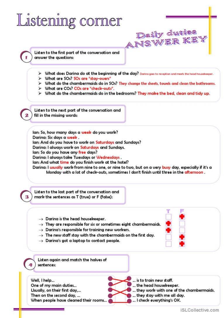 Listening corner - daily routines (4 exercises**answer key**tapescripts)