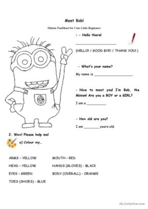 Meet Bob! Minion FunSheet for Cute Little Beginners