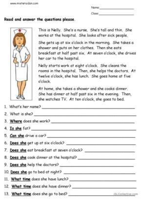 Nelly the Nurse - Reading Comprehension