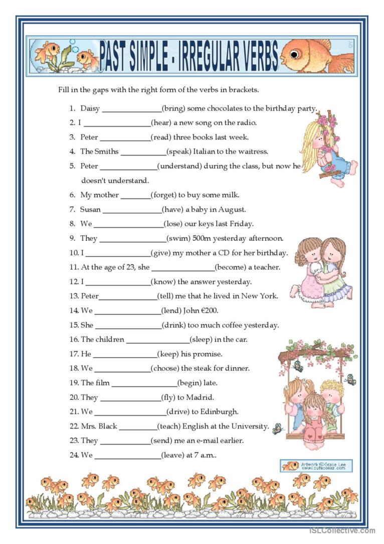 Grammar Worksheet - Irregular Verbs - Past Simple