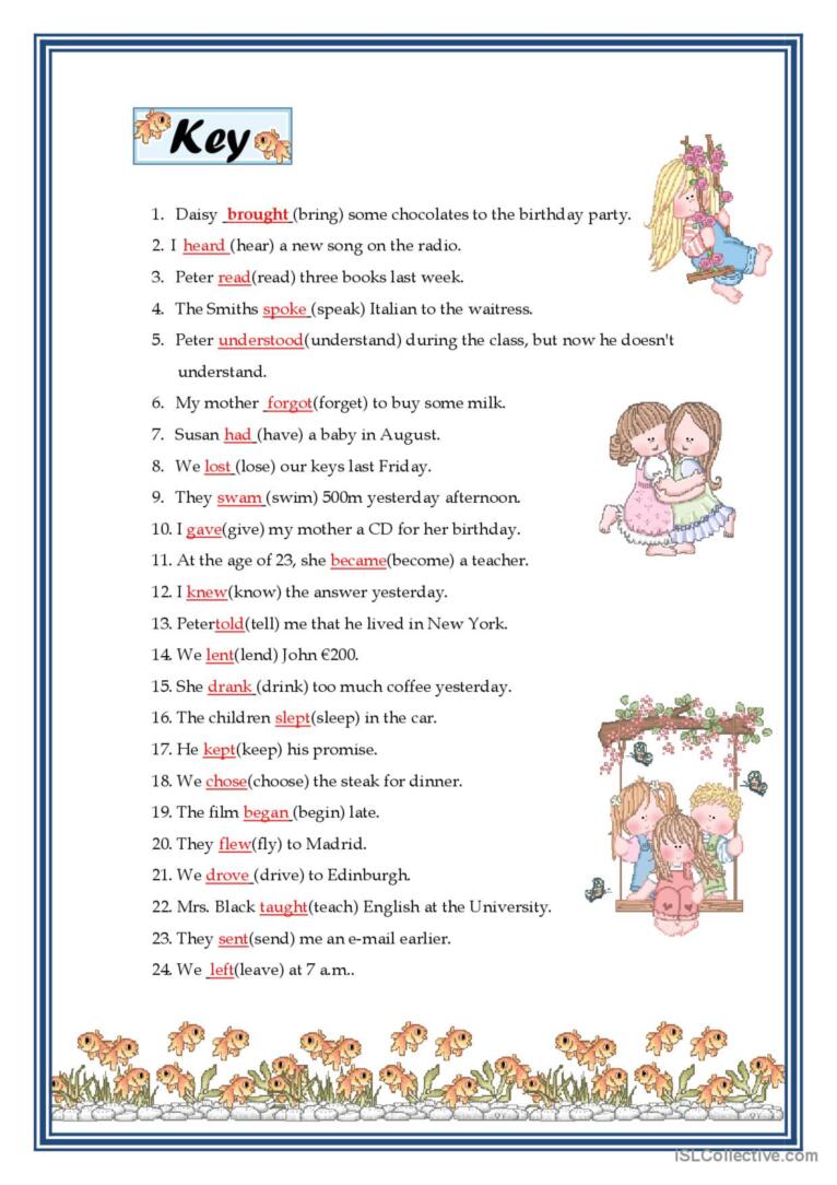 Grammar Worksheet - Irregular Verbs - Past Simple