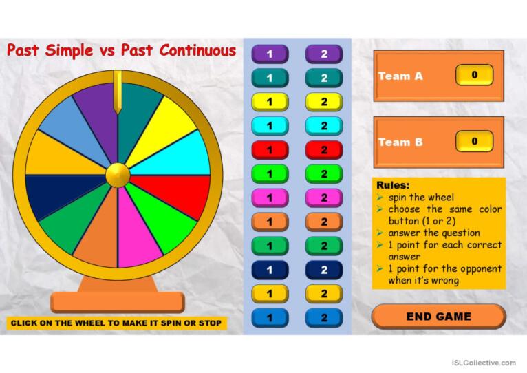 Past Simple vs Past Continuous Game - Spinning Wheel