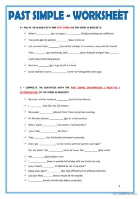 PAST SIMPLE - WORKSHEET