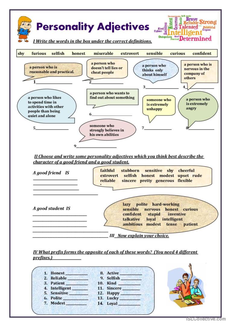 Personality adjectives