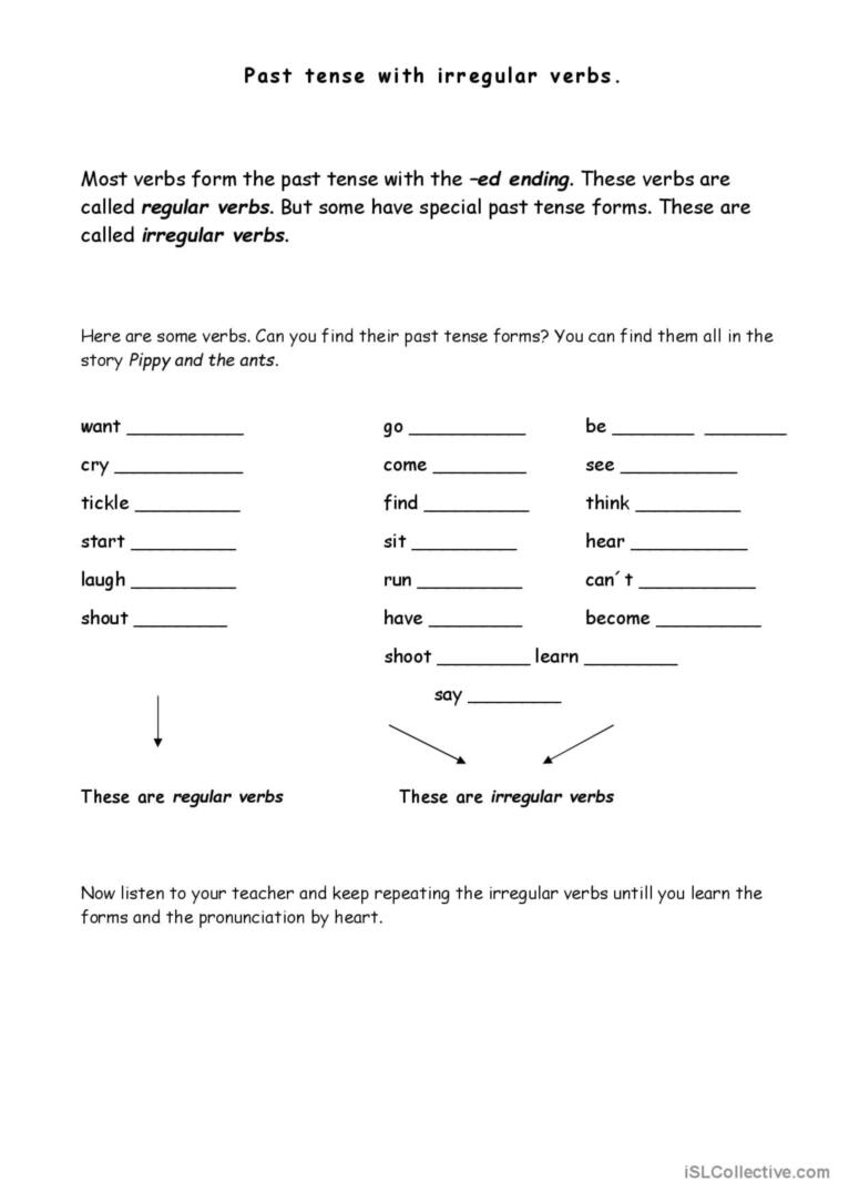 Reading Comprehension - Pippy & The Ants - Regular/Irregular Verbs