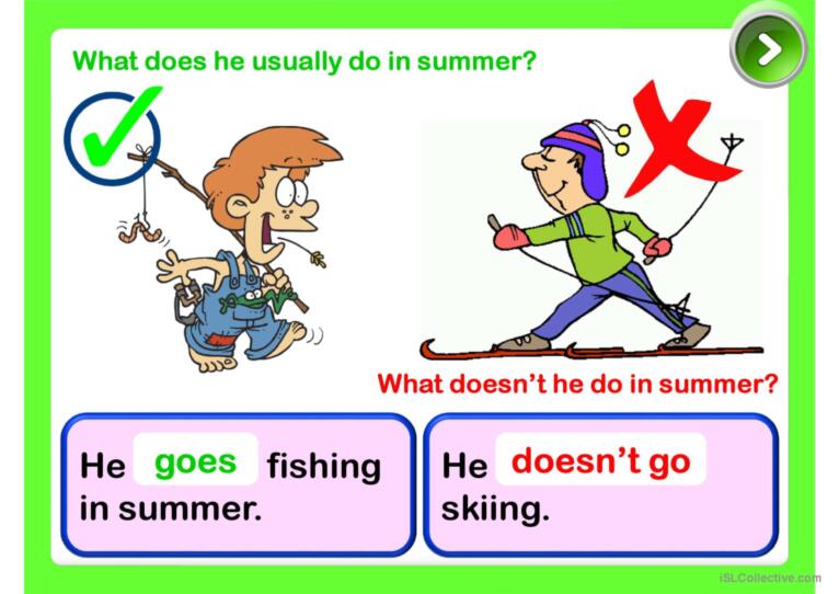 PRESENT SIMPLE - summer time (activities)