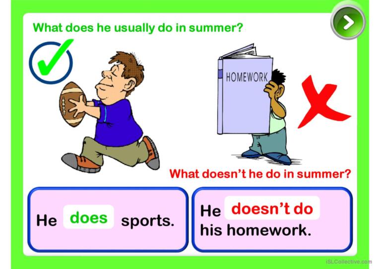 PRESENT SIMPLE - summer time (activities)