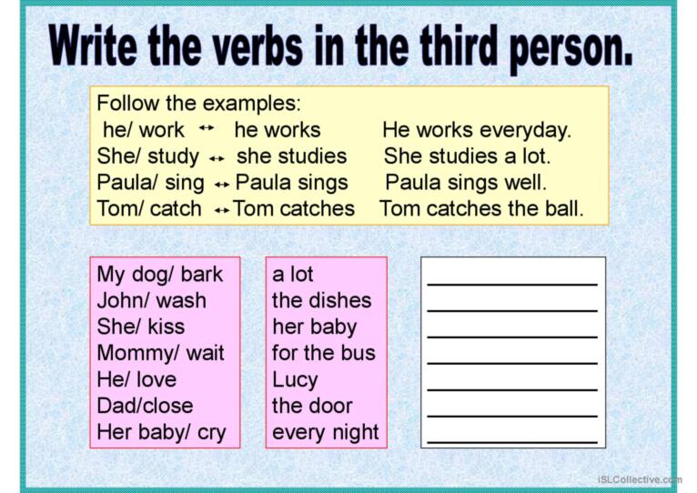 present simple third person s / es/ ies