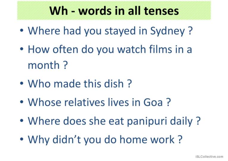 question words with tenses