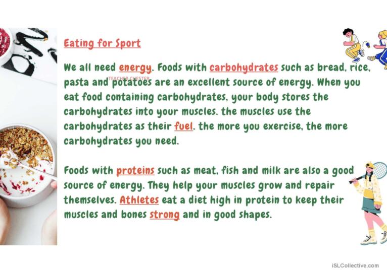 READING FOOD FOR SPORT VOCABULARY HEALTH FITNESS