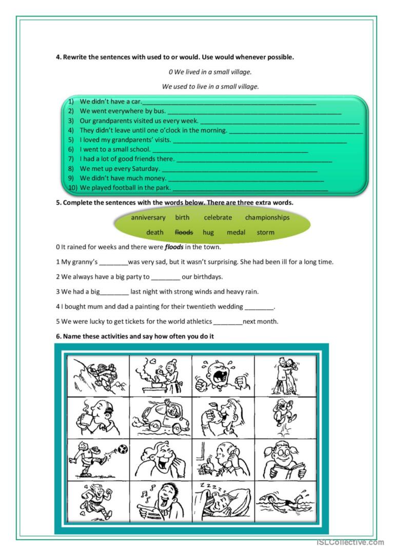 Review tenses, used to,describing people and actions vocabulary