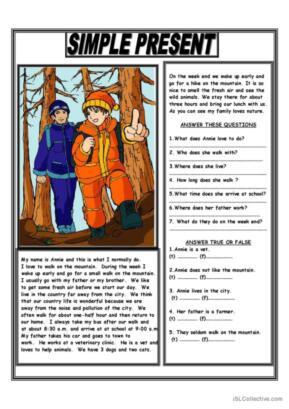 SIMPLE PRESENT READING COMPREHENSION TEXT