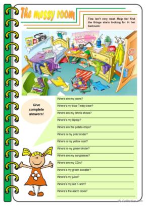 The messy room – there be, prepositions, to be [4 tasks] KEYS INCLUDED ((3 pages)) ***editable