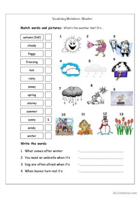 Vocabulary Matching Worksheet - WEATHER