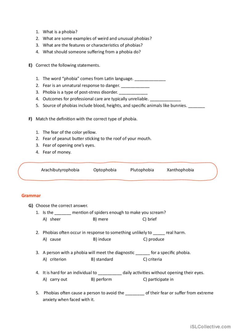 Weird and Funny Phobias (full lesson material)