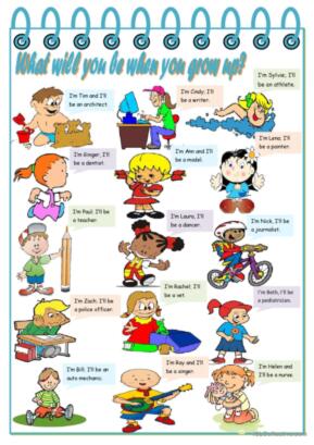 What will you be when you grow up? – jobs, present simple and future (will) [2 tasks] ((2 pages)) ***editable