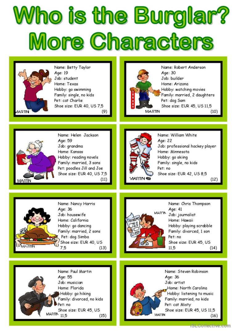 WHO IS THE BURGLAR? - 30 Conversation Cards - Roleplay - Class and Group Speaking